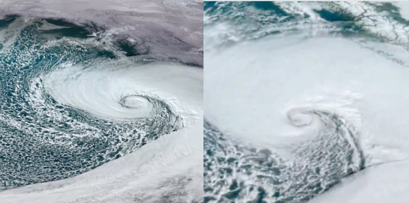 Satellite Image of Massive Bomb Cyclone Spinning Counter Clockwise Direction