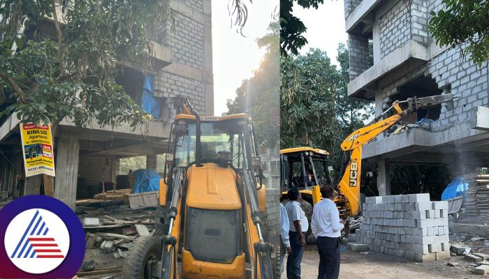 BBMP clears 4 floor unauthorized building from JCB at Mahadevapura in Bengaluru sat