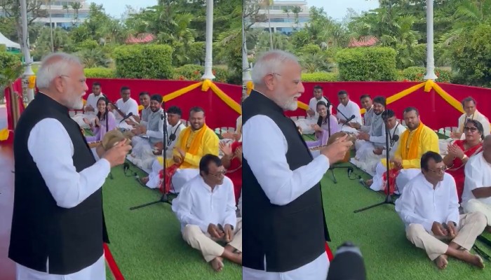 PM Modi participates in 'Ram Bhajan' in Georgetown, video of him playing manjeera goes viral (WATCH) snt