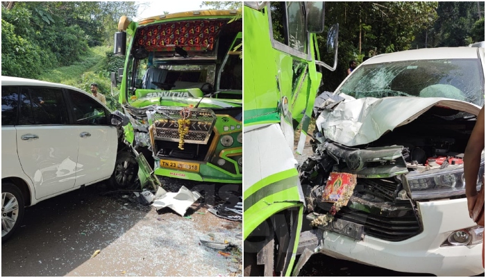 Car and Bus carrying  Sabarimala pilgrims Accident In Pathanamthitta