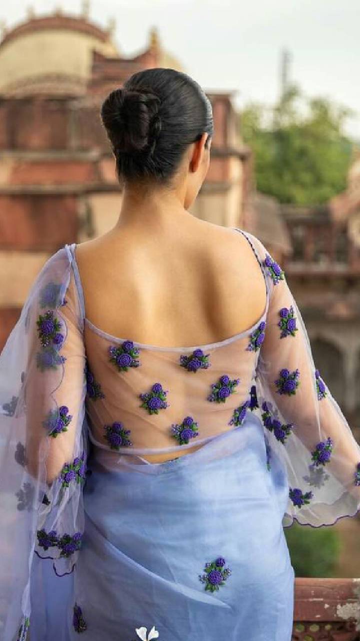 Net backless blouse design