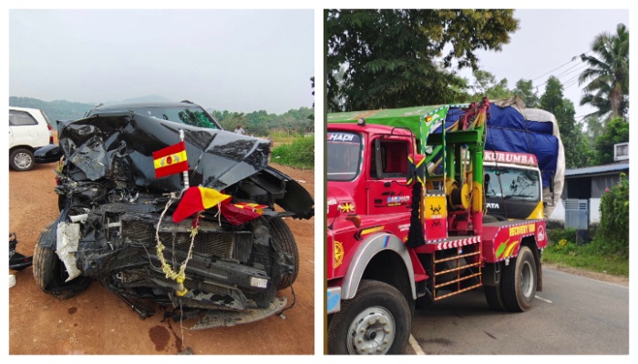 Sabarimala pilgrims car collides with a lorry in Thenmala