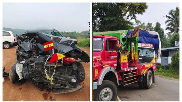 Sabarimala pilgrims car collides with a lorry in Thenmala