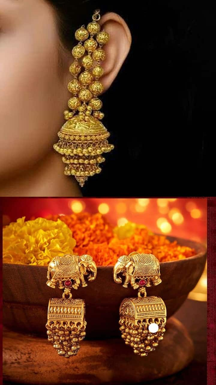 8 Unique Gold Jhumka Designs for Lehenga Saree and Suits gow