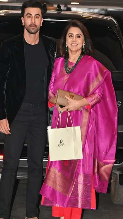 Neetu Singh looks elegant in pink at her nephew's roka ceremony.