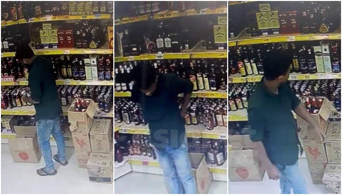 liquor bottle was stolen from beverage outlet in kollam cctv visuals out