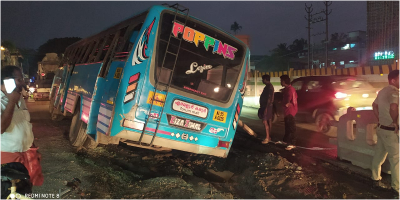 Bus fell in to drainage