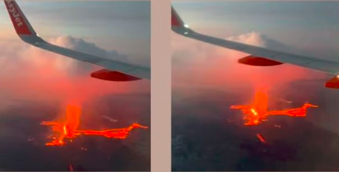 Volcano erupts in Iceland Amazing scene captured from plane window