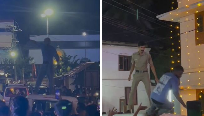 A young man's attack on top of the police jeep during the church festival; 4 policemen injured 