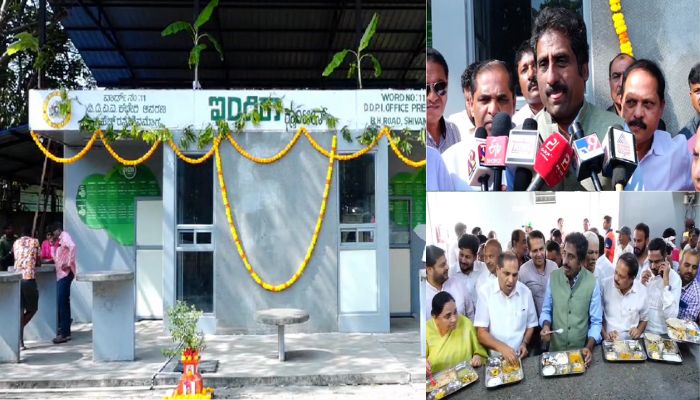 Minister Rahim Khan arrived by plane and ate meal at Indira Canteen in Shivamogga sat