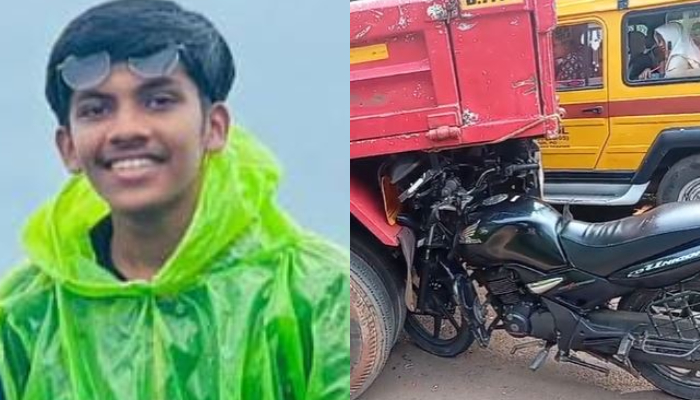 tipper lorry and bike accident one student death and one injured 