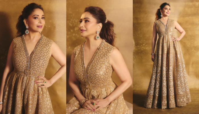 madhuri dixit in stunning golden ethnic gown