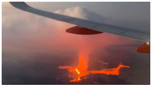 video of a volcanic eruption captured from the plane has gone viral on social media 