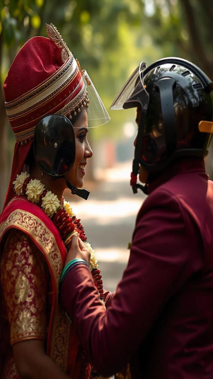 Couple promotes road safety with unique helmet engagement ceremony in Rajnandgaon rav