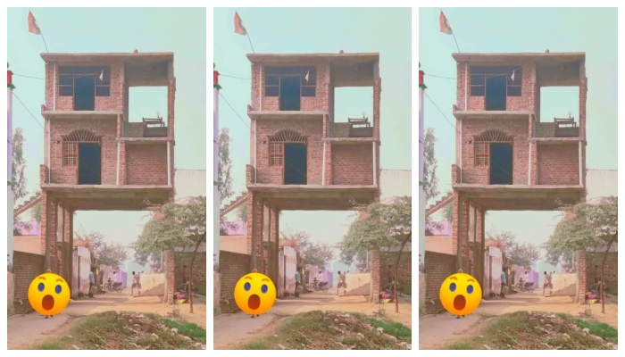 Social media was shocked to see the two-storey edifice built on top of the road