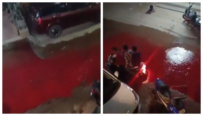 Video of blood like fluid flowing on the streets of Hyderabad at night goes viral 