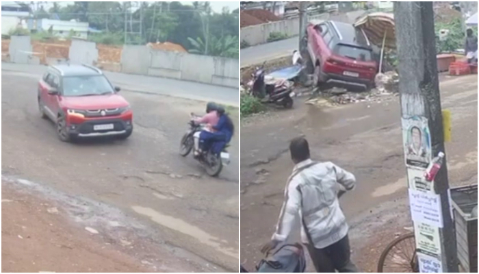  The out-of-control car hit the bikes and rammed into roadside vendors; 3 people injured 