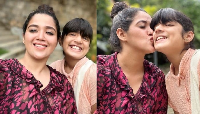 Abhirami Suresh holding sister daughter Pappu together