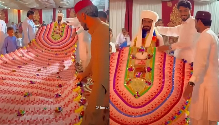 Viral video: Pakistani man wears 35-foot cash garland worth 1 lakh PKR on wedding day (WATCH) gcw