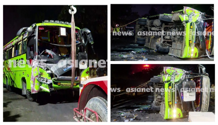 Bus college students lost control and overturned in Kochis Chakkaraparambu 3 people injured