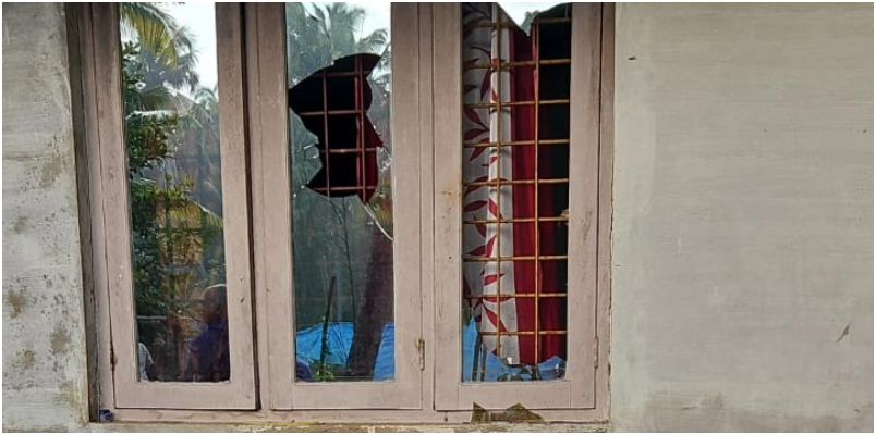 housewife filed a complaint with the Cherthala police alleging that her house was broken into and damaged during a midnight attack