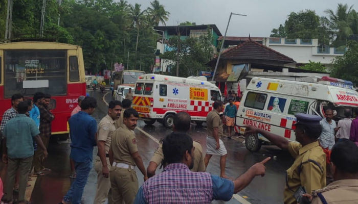 Ambulance collided with KSRTC bus at Pathanapuram many injured