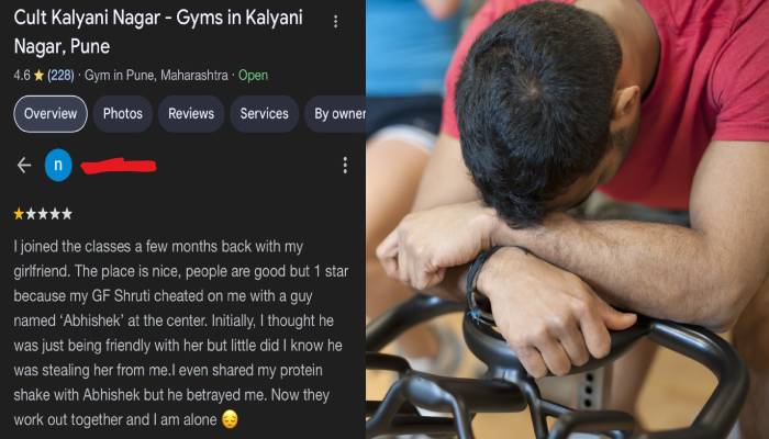 one star review for gym because his girlfriend cheated on him there 