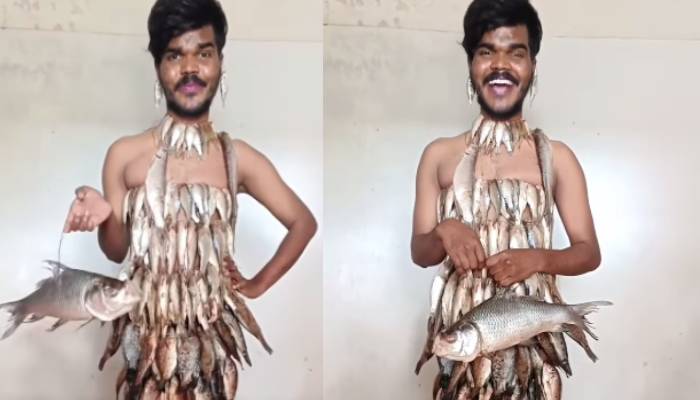 man wearing real fish dress viral video 