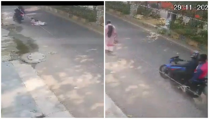 SHOCKING! Bike-borne men snatch purse of cop's daughter, drag her for several meters on road in UP (WATCH) shk