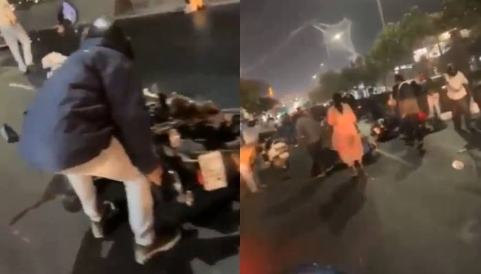 Bikers skid and fall on Hyderabad road after fuel tanker oil spill watch video 