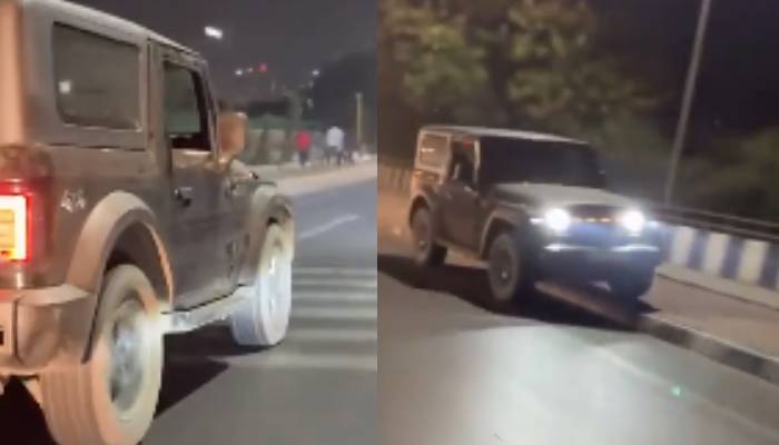 man drives Thar SUV on footpath video from Ghaziabad