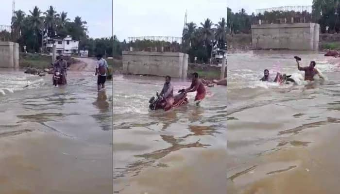 bikers were swept away while trying to cross the flooded temporary bund in palakkad