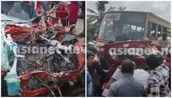 car and bus collided at MC road leaving one dead and another one critically injured