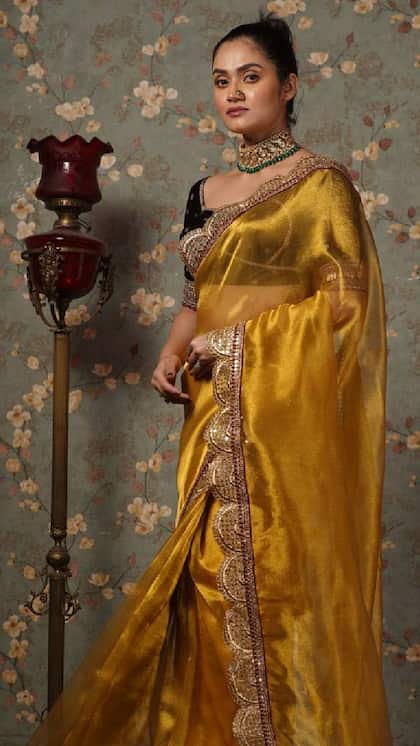 Mehraab Border Gold Saree