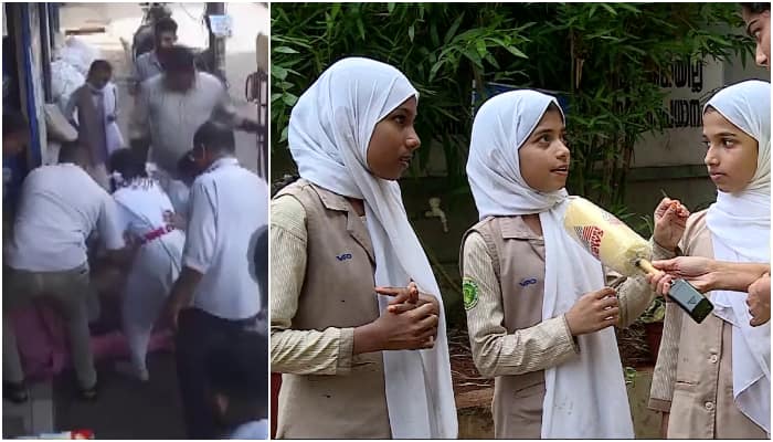 3 girls rescued first aid a young woman who fell down on the road in Kannur