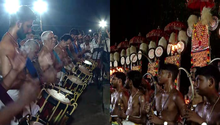 highcourt advisory on elephant procession; Symbolic Panchari Melam protest by peruvanam Kuttan Marar in Arattupuzha, protest in uthralikavu too