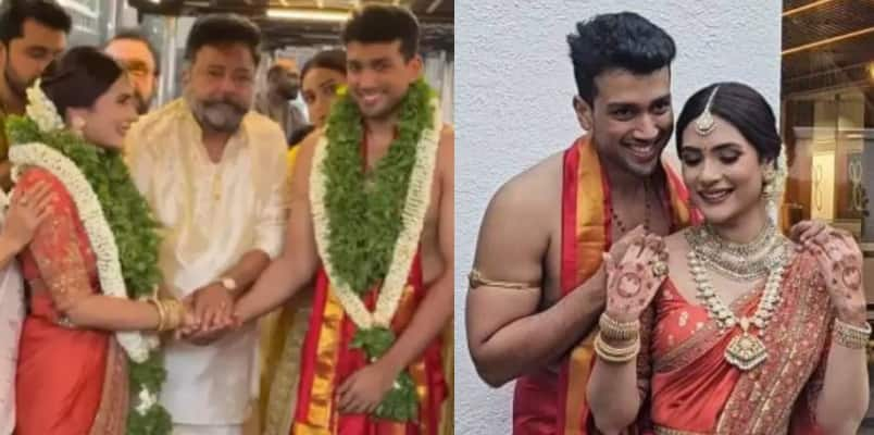 Actor Kalidas Jayaram married model Tarini Kalingarayar in a traditional ceremony held at the Guruvayur