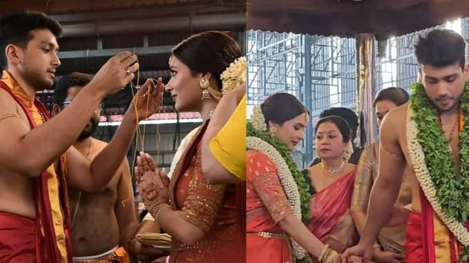 Kalidas Jayaram and Tarini Kalingarayar wedding at Guruvayur Temple gan