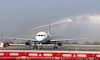 Jewar Airport welcomes its first test flight; IndiGo receives water salute (WATCH)