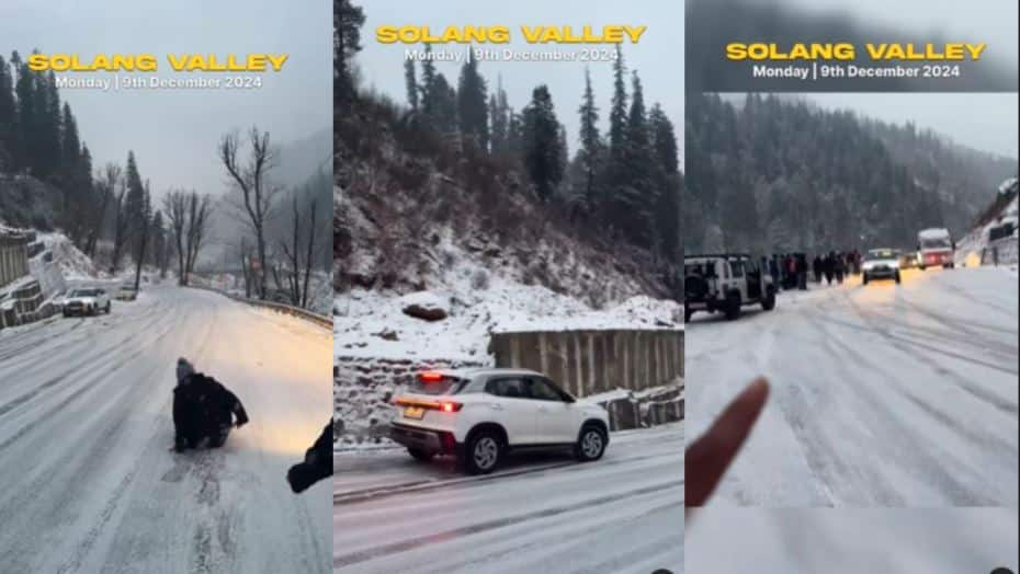 avalanche viral video Car loses control on icy road in Manali