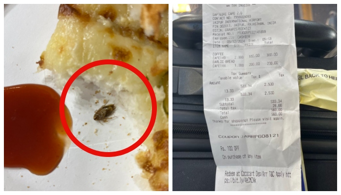 Pictures of a cockroach found in food purchased from the airport have gone viral on social media 