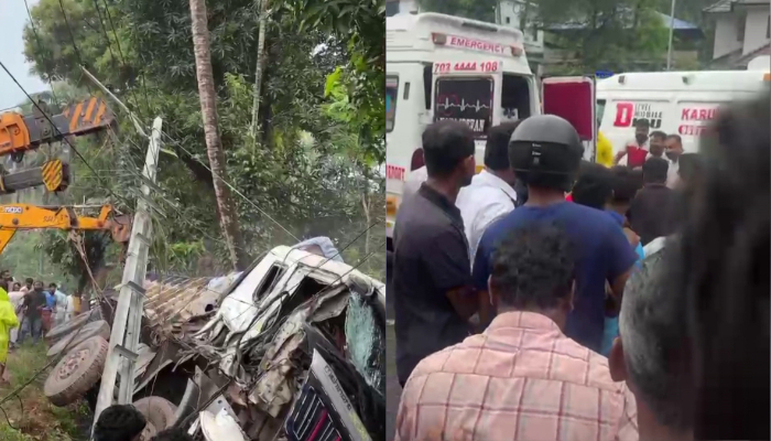 lorry rammed into a school bus in Palakkad. Several students were injured