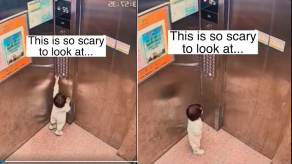 little boy stuck alone in an elevator has gone viral on social media