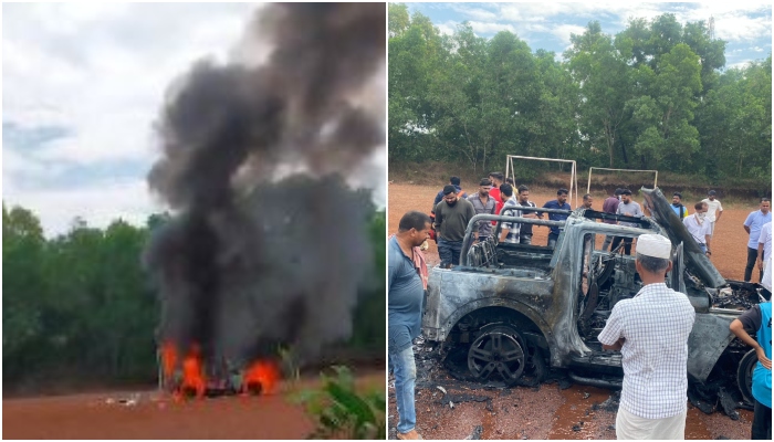 new mahindra thar catches fire during adventure driving in kasaragod