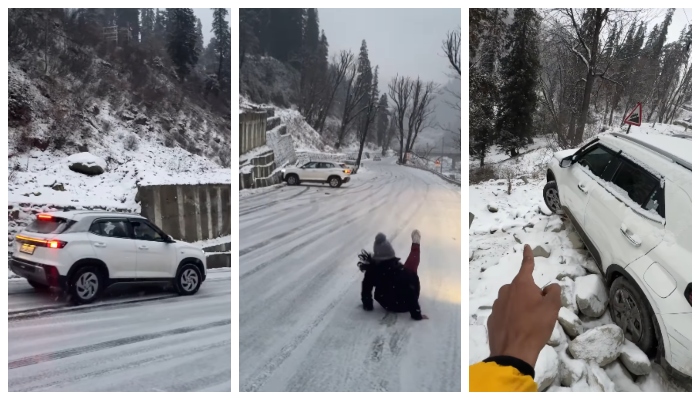 Video of vehicles slipping in snow on road in Manalis Solang valley goes viral 