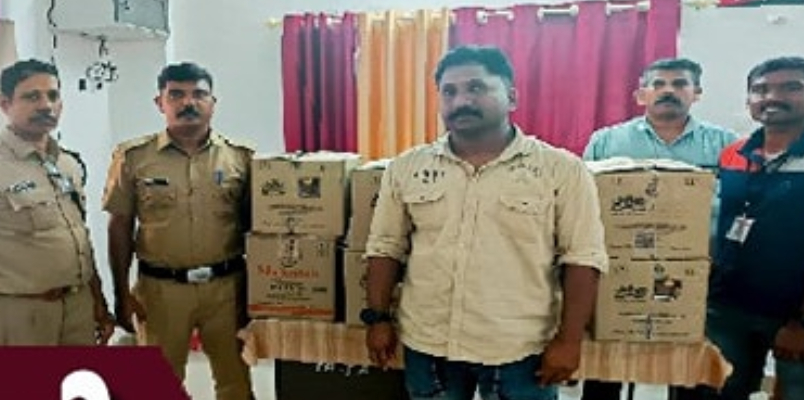 christmas new year special drive man who tried to flee in auto at the time of inspection caught with 54 litre Mahe liquor 