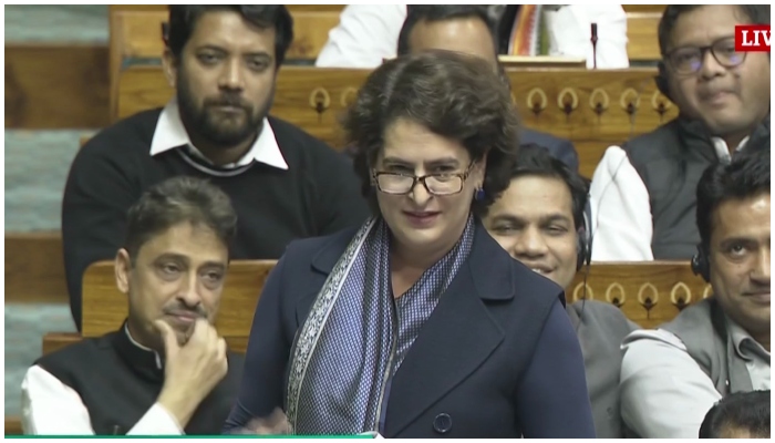 priyanka gandhi first speech in lok sabha during debate on constitution 