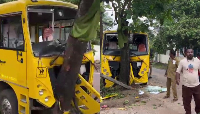 school bus accident in trivandrum school bus lost control and hit a tree 12 students injured