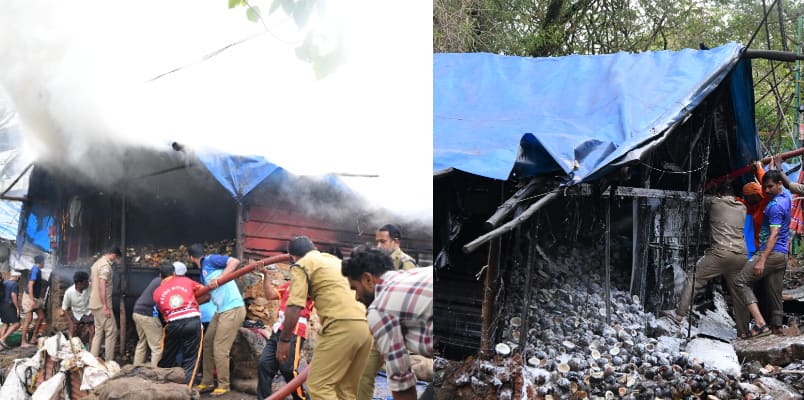 Smoke  from coconut shed  fire force extinguished the fire within minutes