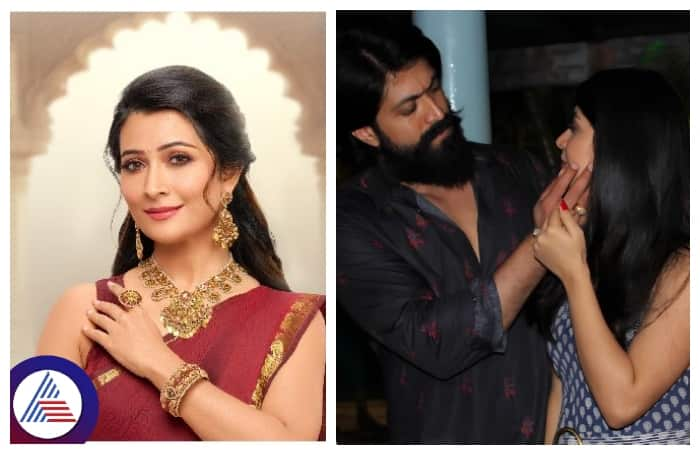 A Man put his hand to actress Radhika Pandit shoulder in jewellery shop inauguration srb